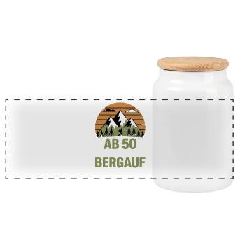 À partir de 50 ans, tout est motif montagne en montée - Boîte à biscuits avec couvercle en bois - blanc - Devant