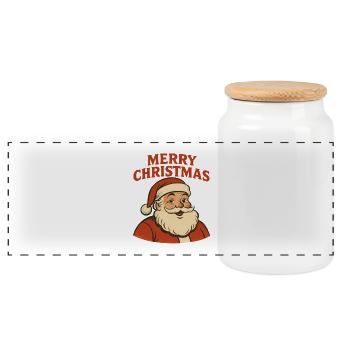 Frohe Weihnachten - Der Weihnachtsmann - Panorama Keksdose mit Holzdeckel - Weiß - Vorne