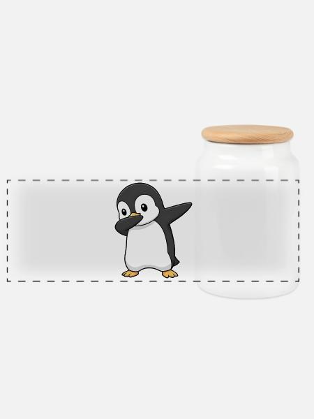 Dabbing Pinguin - Panorama Keksdose mit Holzdeckel - Weiß