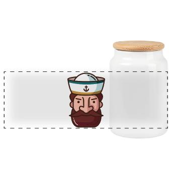 Nautical Cartoon Sailor - Panoramic Cookie Jar with Wooden Lid - white - Front