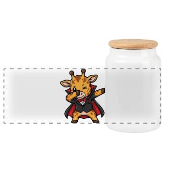 Funny Halloween Giraffe Vampire Cartoon Dab Humor - Panoramic Cookie Jar with Wooden Lid - white - Front