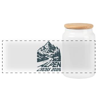 Alpen Cross 2026 - Cycling Hiking Routes - Panoramic Cookie Jar with Wooden Lid - white - Front