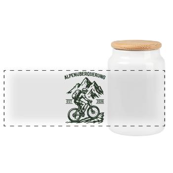 Crossing the Alps EST 2026 - Bicycle - Panoramic Cookie Jar with Wooden Lid - white - Front