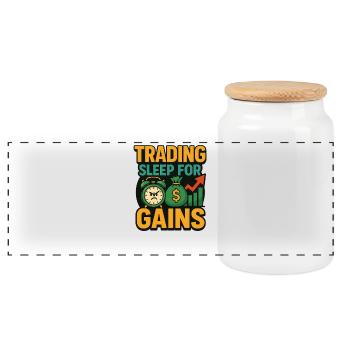 Trading Sleep for Gains, Investing  - Panoramic Cookie Jar with Wooden Lid - white - Front