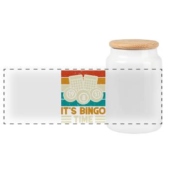 Bingo Game It´s Time Bingo - Panorama Keksdose mit Holzdeckel - Weiß - Vorne
