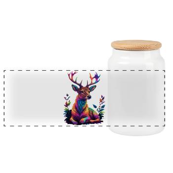 Dazzling Deer Portrait - Panoramic Cookie Jar with Wooden Lid - white - Front