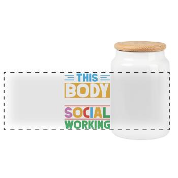 Social Worker Quote This Body Was Made By Social - Panoramic Cookie Jar with Wooden Lid - white - Front