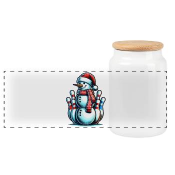 BOwling Weihnachten Sport Weihnachtsmann - Panorama Keksdose mit Holzdeckel - Weiß - Vorne