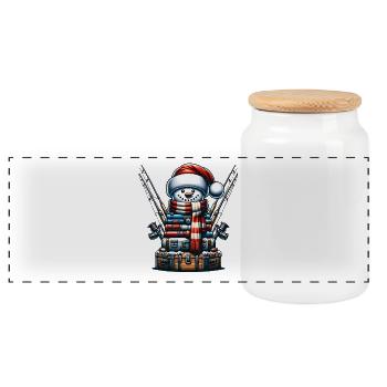 FIshing Christmas Sports Santa Claus - Panoramic Cookie Jar with Wooden Lid - white - Front