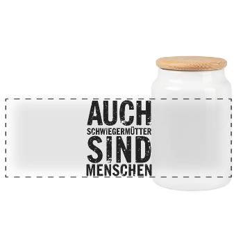 Auch Schwiegermütter sind Menschen Spruch - Panorama Keksdose mit Holzdeckel - Weiß - Vorne
