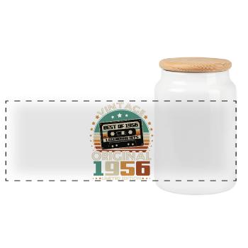 Original 1956 Jahrgang Vintage Geburtstag Retro - Panorama Keksdose mit Holzdeckel - Weiß - Vorne