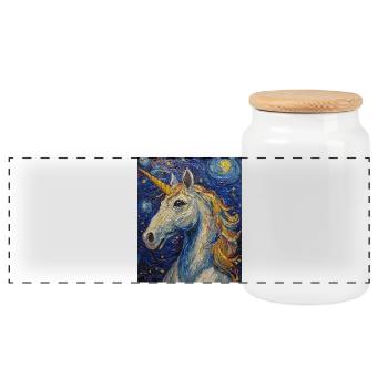 Einhorn Einhörner Unicorn Van Gogh Style - Panoramic Cookie Jar with Wooden Lid - white - Front