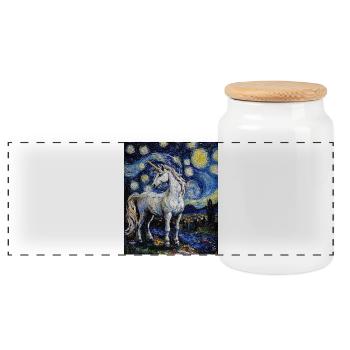 Einhorn Einhörner Unicorn Van Gogh Style - Panoramic Cookie Jar with Wooden Lid - white - Front
