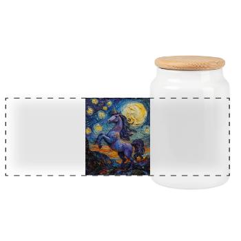 Einhorn Einhörner Unicorn Van Gogh Style - Panoramic Cookie Jar with Wooden Lid - white - Front