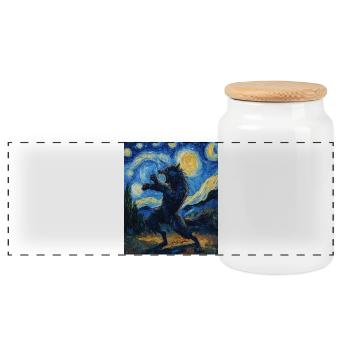 Loup loup-garou style Van Gogh - Boîte à biscuits avec couvercle en bois - blanc - Devant