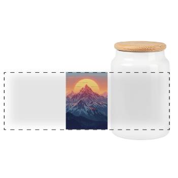 Mountains in the Pastel Sun - Panoramic Cookie Jar with Wooden Lid - white - Front