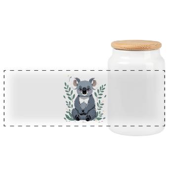 Kleiner Koala im Blätterrahmen - Panorama Keksdose mit Holzdeckel - Weiß - Vorne