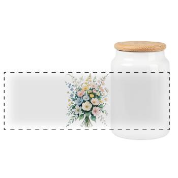 Pastel Bouquet Watercolor Bouquet - Panoramic Cookie Jar with Wooden Lid - white - Front