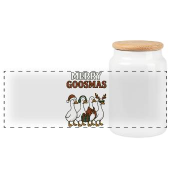 Merry Goosmas Noël Oie Drôle de vacances - Boîte à biscuits avec couvercle en bois - blanc - Devant