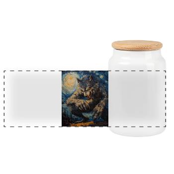 Werwolf Wolf Van Gogh Style - Panorama Keksdose mit Holzdeckel - Weiß - Vorne