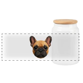 Polygon French Bulldog – Cute Dog - Panoramic Cookie Jar with Wooden Lid - white - Front