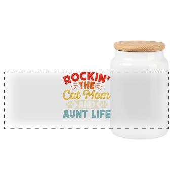 Cats Mom Aunt Gift - Panoramic Cookie Jar with Wooden Lid - white - Front