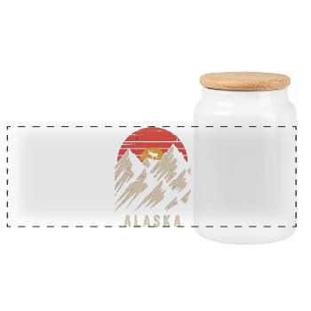 T-shirt rétro Alaska – Montagnes et orignal - Boîte à biscuits avec couvercle en bois - blanc - Devant