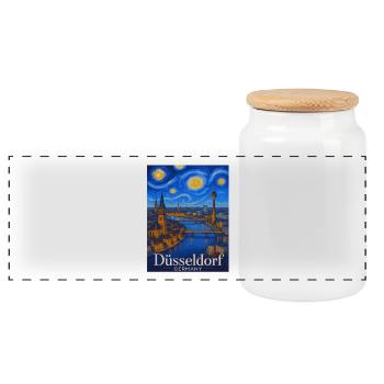 Dusseldorf Night Panorama on the Rhine - Panoramic Cookie Jar with Wooden Lid - white - Front