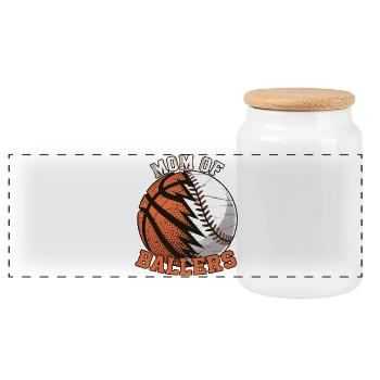Mom of Ballers – Sportmama Design - Panoramic Cookie Jar with Wooden Lid - white - Front