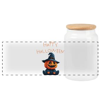Happy Halloween – Sweet Pumpkin Witch - Panoramic Cookie Jar with Wooden Lid - white - Front