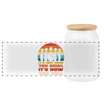Retro Bowling Roll-Style - Panorama Keksdose mit Holzdeckel - Weiß - Vorne