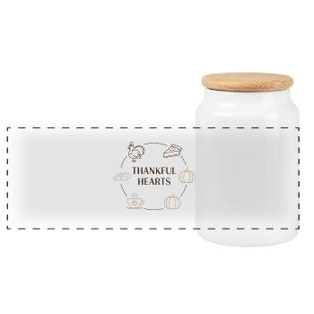 Thankful Hearts Thanksgiving Circle - Panoramic Cookie Jar with Wooden Lid - white - Front