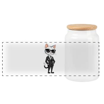 Eleganter Katzenheld im Anzug - Panorama Keksdose mit Holzdeckel - Weiß - Vorne