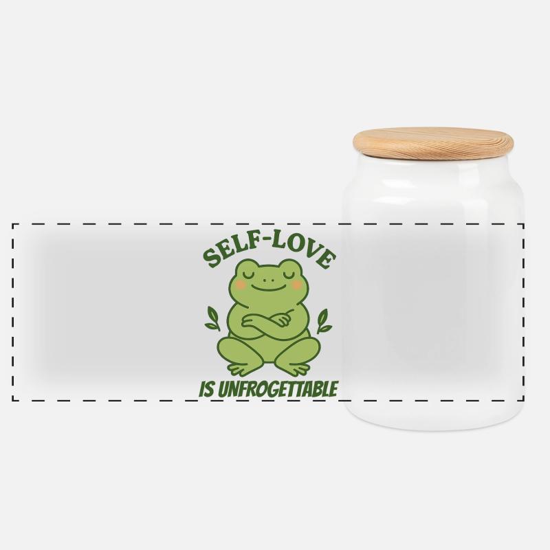 Self-Love Frog – Self-Love Design - Panoramic Cookie Jar with Wooden Lid - white