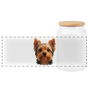 Mignon Yorkshire Terrier – Polygon Dog Design - Boîte à biscuits avec couvercle en bois - blanc - Devant