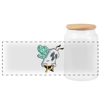 Ghost Bee Illustration - Panoramic Cookie Jar with Wooden Lid - white - Front