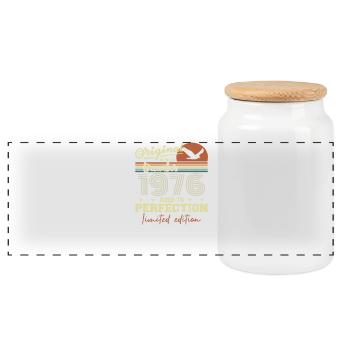 49th Birthday | Original December 1976 - Panoramic Cookie Jar with Wooden Lid - white - Front