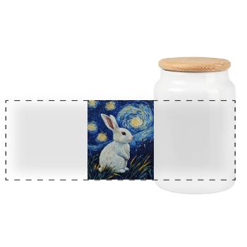 Rabbit Van Gogh Style Starry Night - Panoramic Cookie Jar with Wooden Lid - white - Front