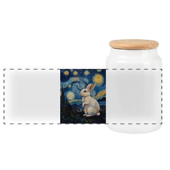 Rabbit Van Gogh Style Starry Night - Panoramic Cookie Jar with Wooden Lid - white - Front