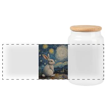 Rabbit Van Gogh Style Starry Night - Panoramic Cookie Jar with Wooden Lid - white - Front