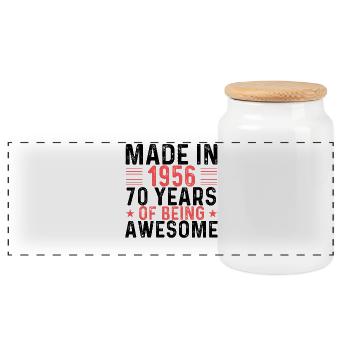 Fabriqué en 1956 70 ans d’être génial - Boîte à biscuits avec couvercle en bois - blanc - Devant