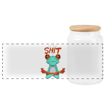 Meditation Yoga Frog - Panoramic Cookie Jar with Wooden Lid - white - Front