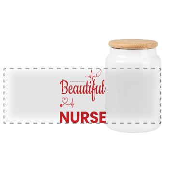 nurse - Panoramic Cookie Jar with Wooden Lid - white - Front
