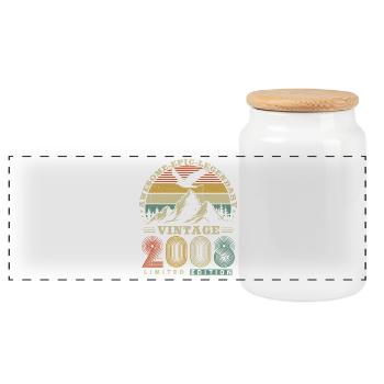 2008 Vintage Vintage Birthday Retro Gift - Panoramic Cookie Jar with Wooden Lid - white - Front