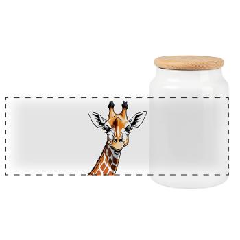 Giraffe Portrait Caricature - Panoramic Cookie Jar with Wooden Lid - white - Front