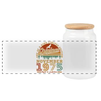 Novembre 1975 Vintage Anniversaire Rétro - Boîte à biscuits avec couvercle en bois - blanc - Devant