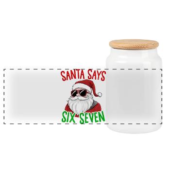  Funny Santa Says Six Seven Christmas Humor Xmas - Panoramic Cookie Jar with Wooden Lid - white - Front