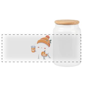 Ghost Pumpkin Spice Latte Halloween Fun - Panoramic Cookie Jar with Wooden Lid - white - Front