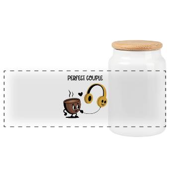 Coffee Cup And Headphones Enjoy Life - Panorama Keksdose mit Holzdeckel - Weiß - Vorne