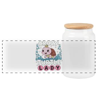 Crazy Axolotl Lady – Kawaii Axolotl Design - Panoramic Cookie Jar with Wooden Lid - white - Front